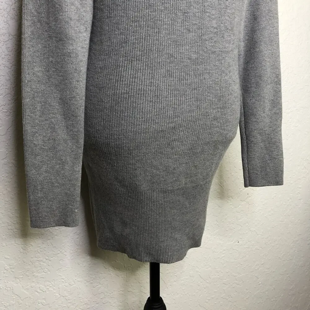WHBM gray v neck mixed ribbed knit cashmere blend tunic sweater size Medium